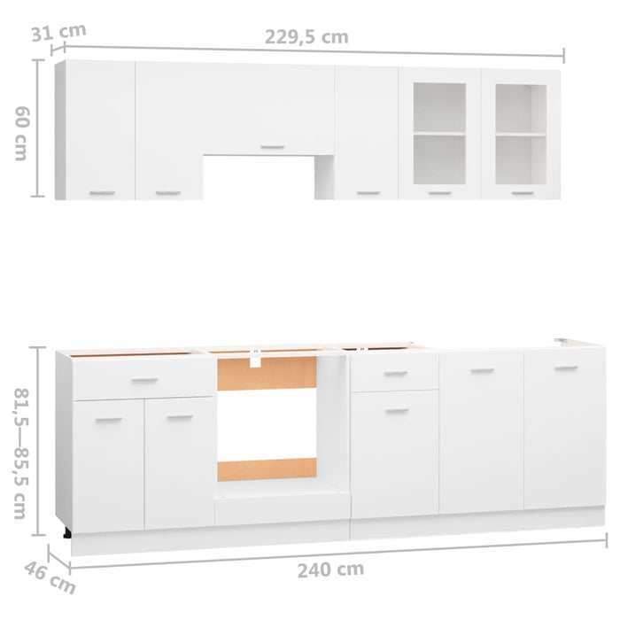 Set Armadi da Cucina 8 pz Lyon Bianco in Legno Multistrato 3067647