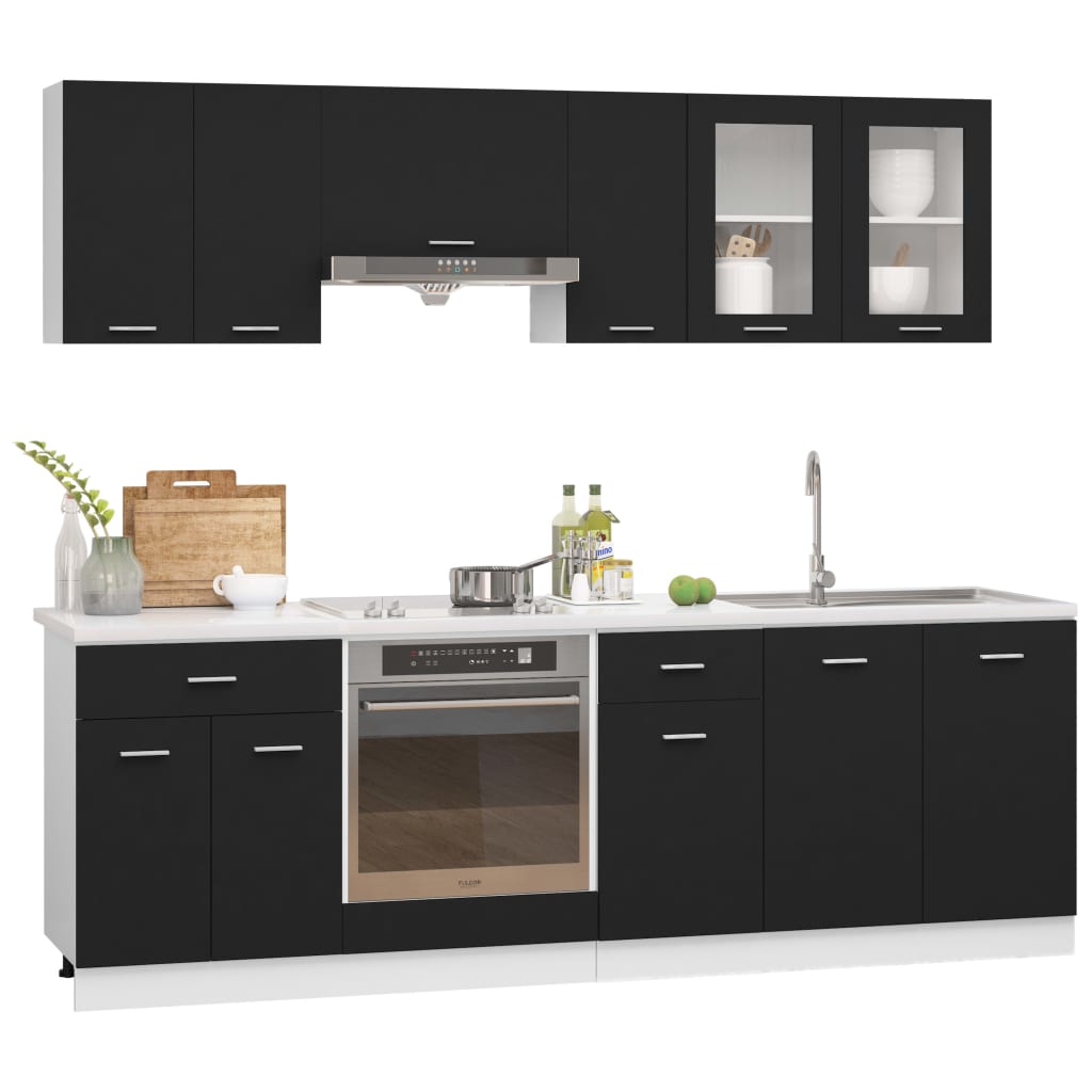 Set Armadi da Cucina 8 pz Nero in Truciolato 3067648