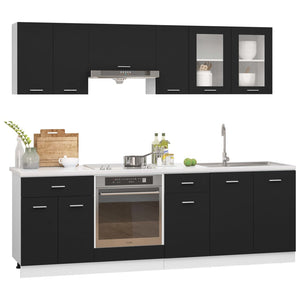 Set Armadi da Cucina 8 pz Nero in Truciolato 3067648