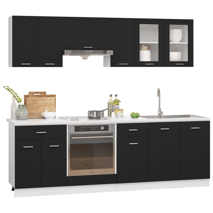 Set Armadi da Cucina 8 pz Nero in Truciolato 3067648