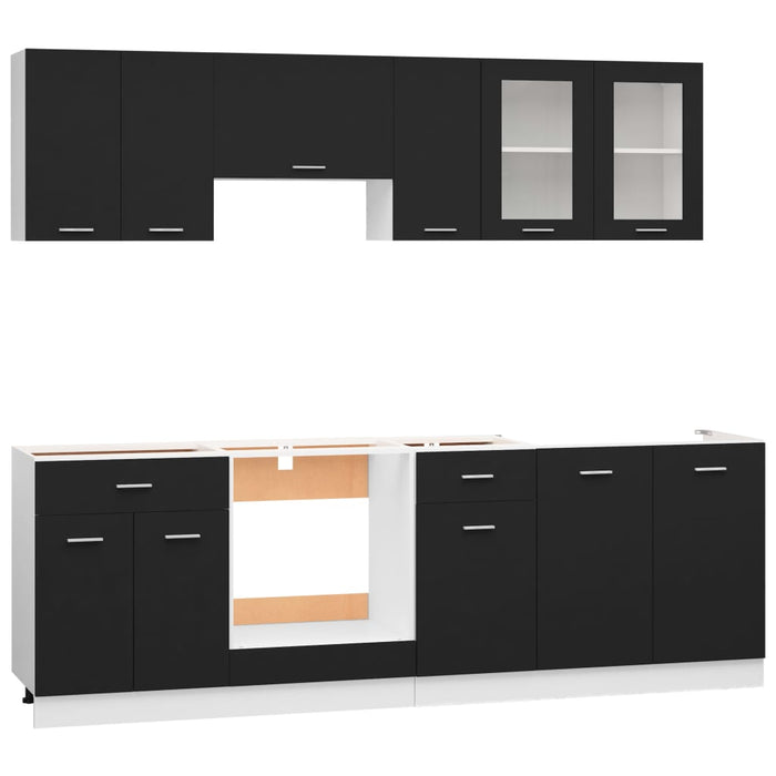 Set Armadi da Cucina 8 pz Nero in Truciolato 3067648