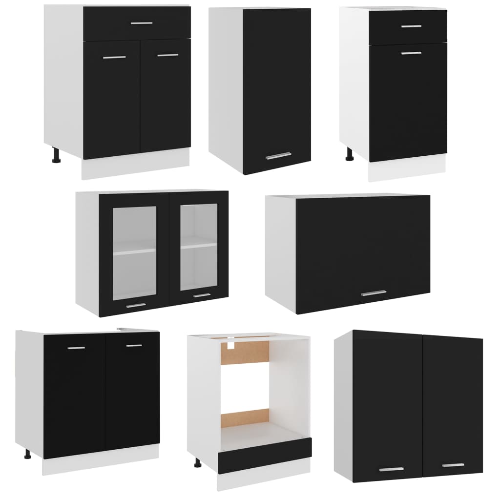 Set Armadi da Cucina 8 pz Nero in Truciolato 3067648