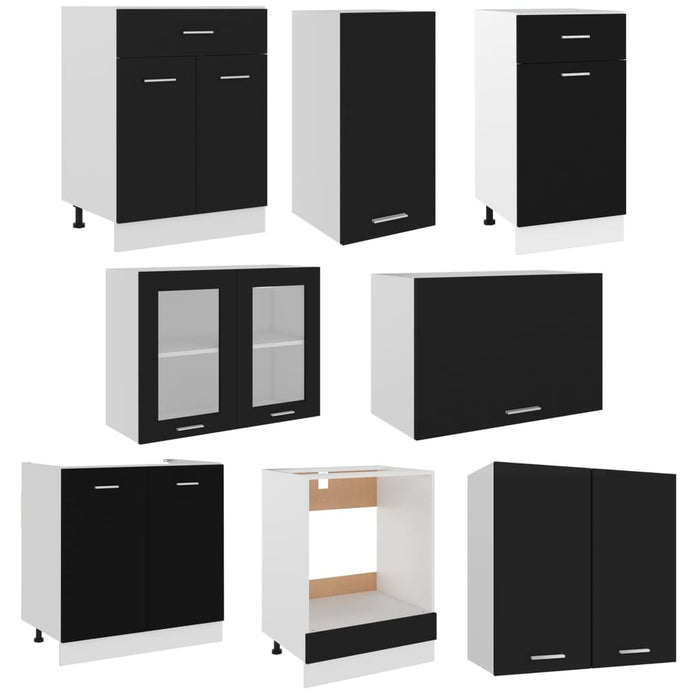 Set Armadi da Cucina 8 pz Nero in Truciolato 3067648