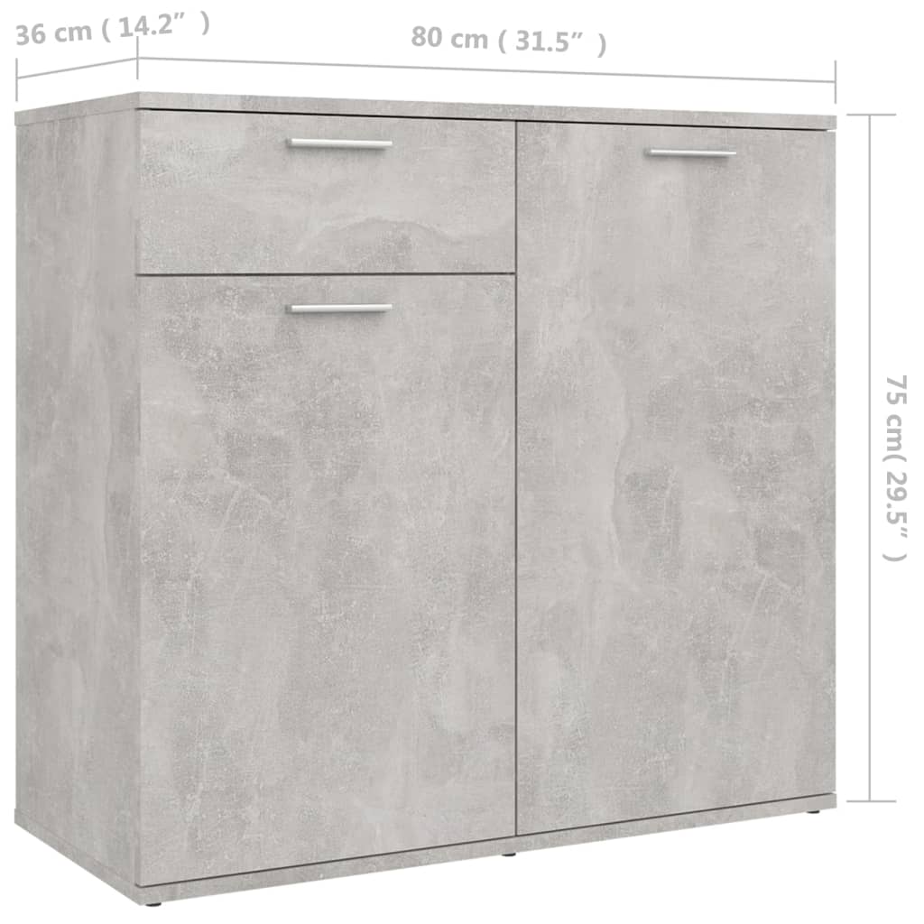 Credenza Grigio Cemento 80x36x75 cm in Legno Multistrato 805774