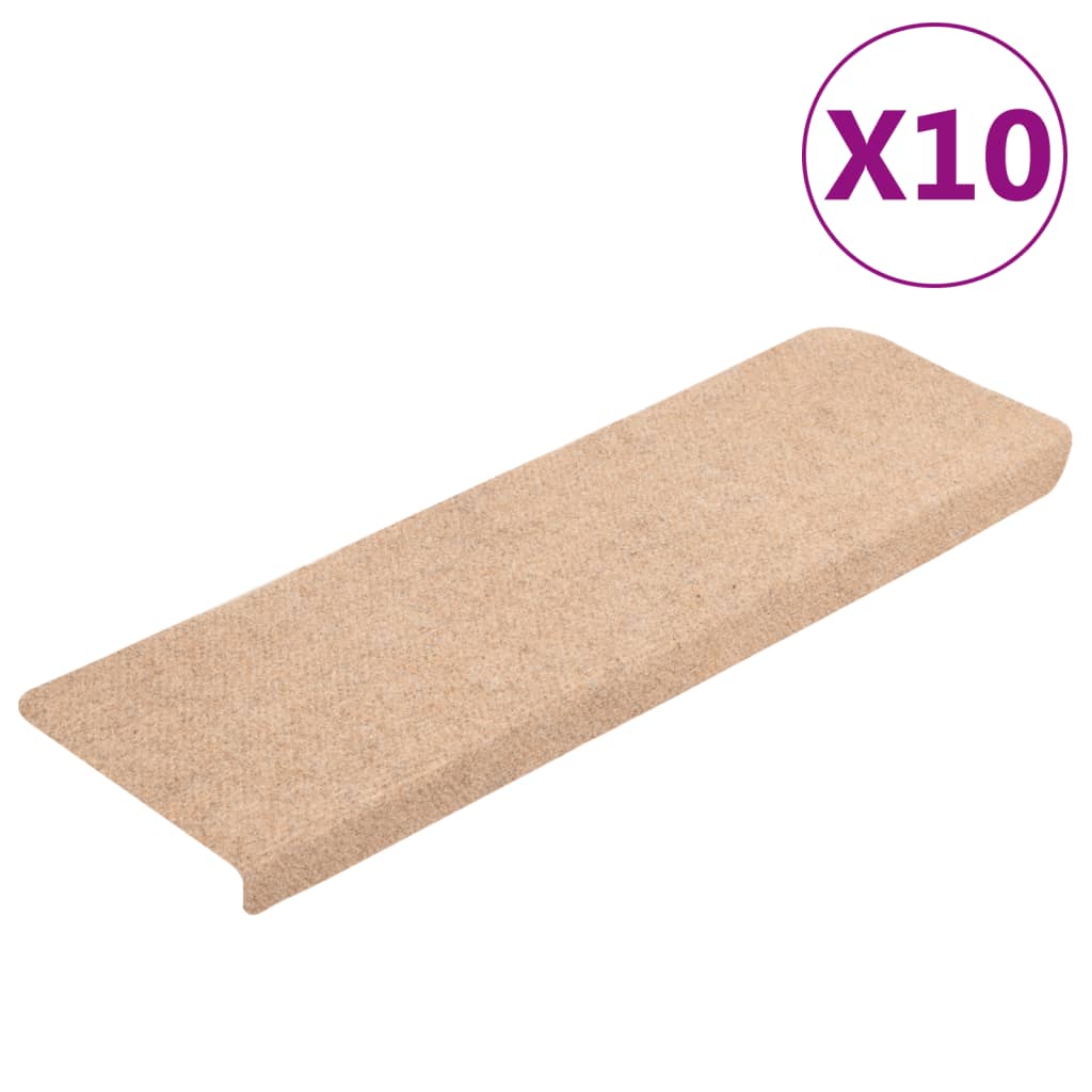 Tappetini per Scale Tessuto Agugliato 10 pz 65x21x4 cm Crema 149723
