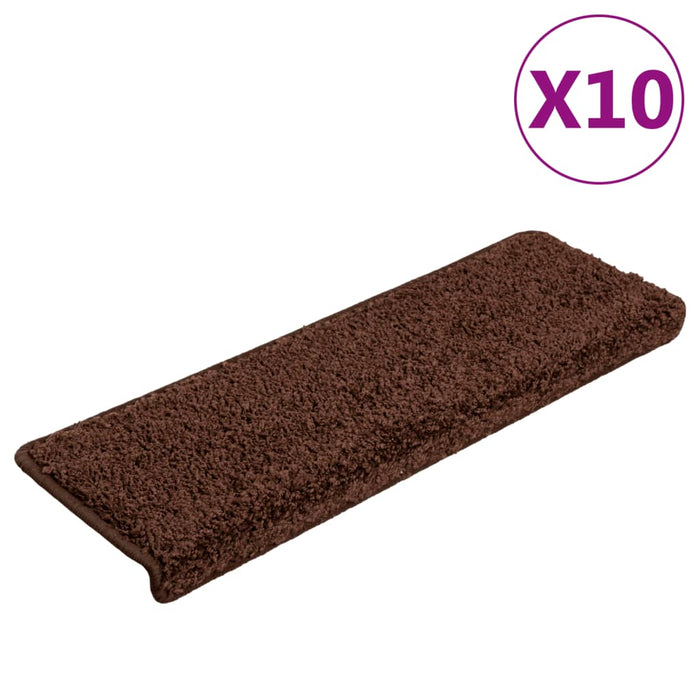 Tappetini per scale 10 pz 65x21x4 cm Marrone Bordo rettangolare 149821