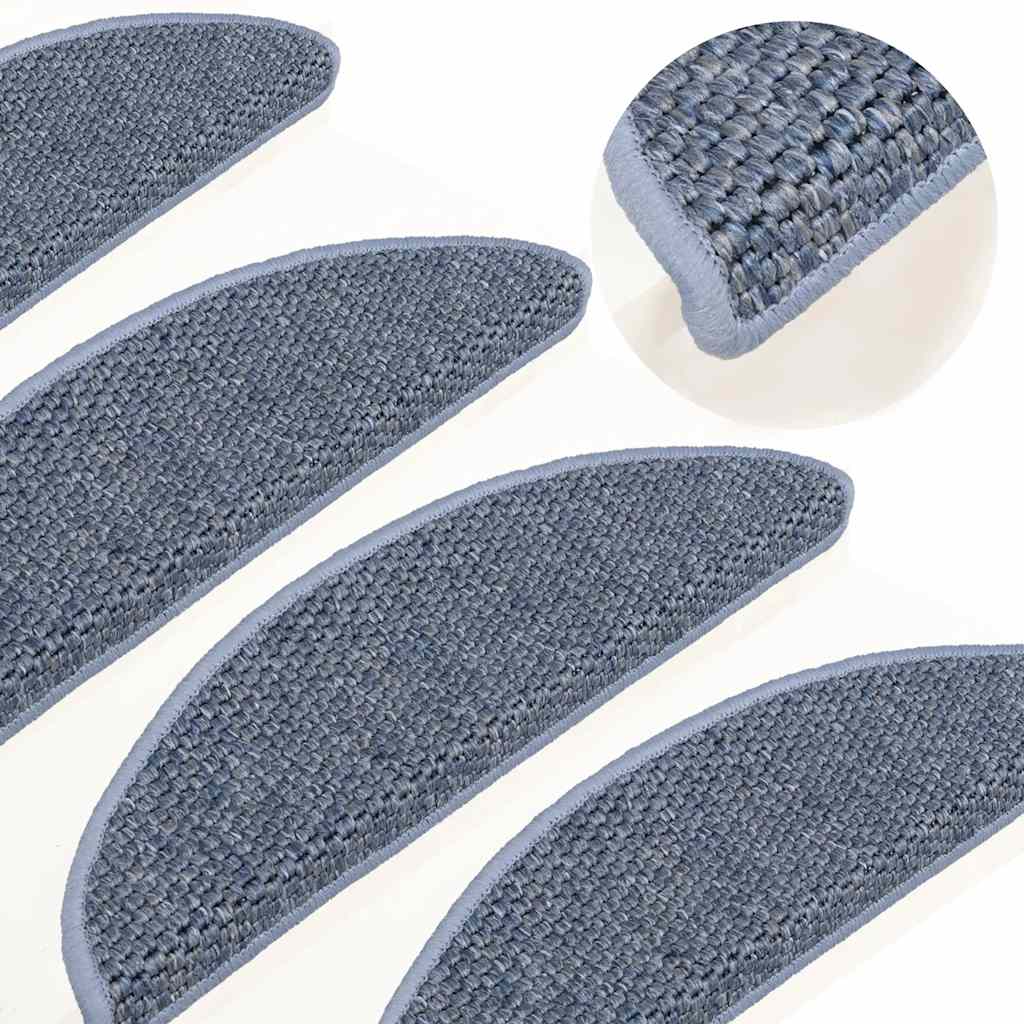 Tappeti Autoadesivi per Scale Aspetto Sisal 15pz 56x17x3 cm Blu 326862