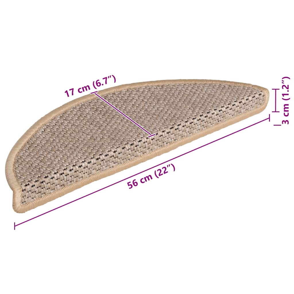 Tappeti Adesivi Scale Aspetto Sisal 15pz 56x17x3cm Beige Chiaro 326868