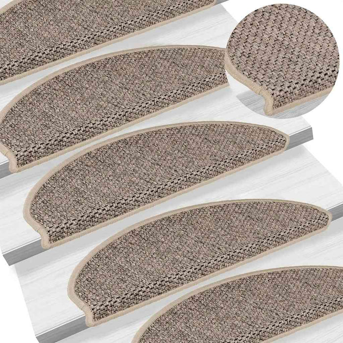 vidaXL Tappeti Adesivi Scale Aspetto Sisal 15 pz 65x21x4cm Beige Scuro