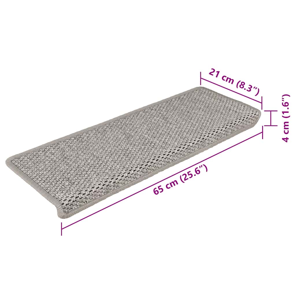 Tappeti Autoadesivi Scale Aspetto Sisal 15 pz 65x21x4cm Argento 326883