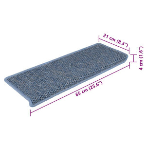 Tappeti Autoadesivi Scale Aspetto Sisal 15 pz 65x21x4 cm Blu 326886