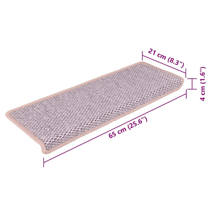 Tappeti Autoadesivi Scale Aspetto Sisal 15 pz 65x21x4cm Rosa 326888