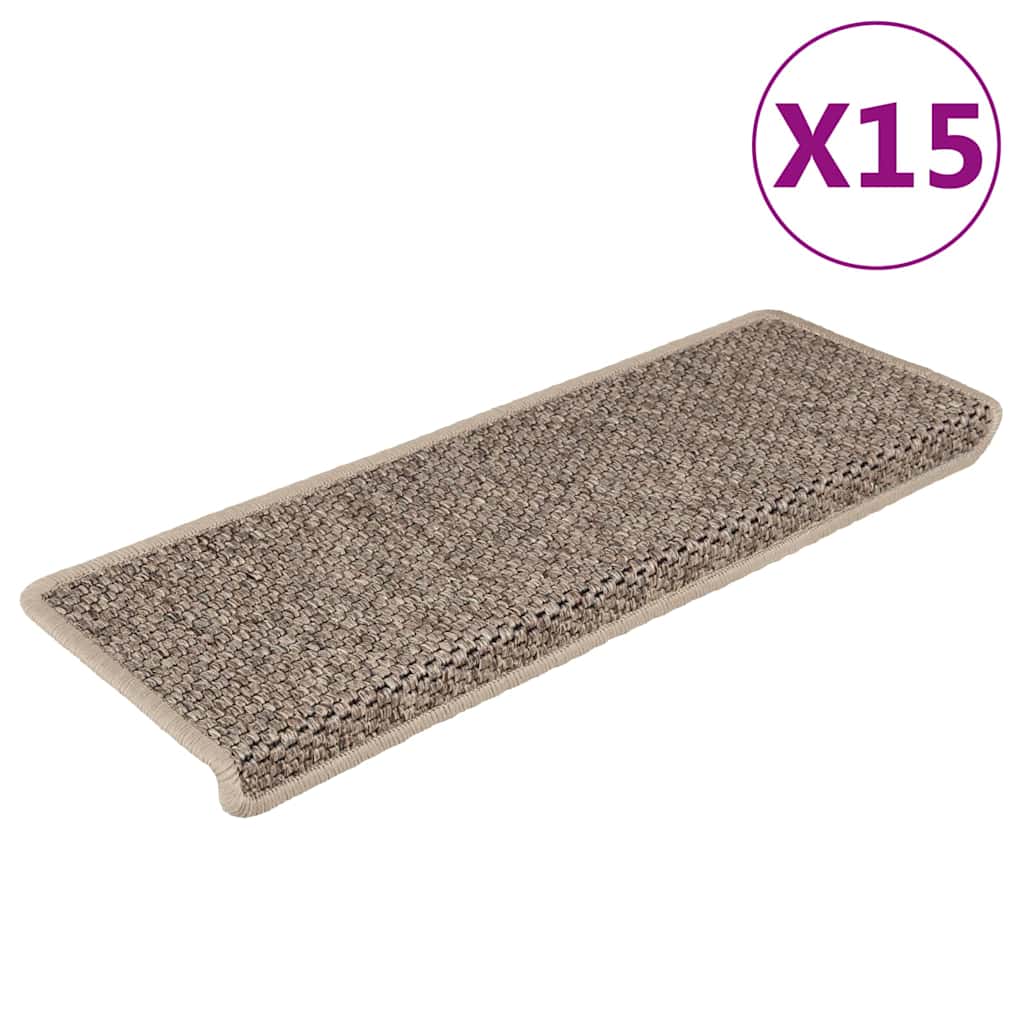 Tappeti Adesivi Scale Aspetto Sisal 15 pz 65x21x4cm Beige Scurocod mxl 119420