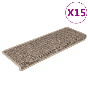 Tappeti Adesivi Scale Aspetto Sisal 15 pz 65x21x4cm Beige Scurocod mxl 119420