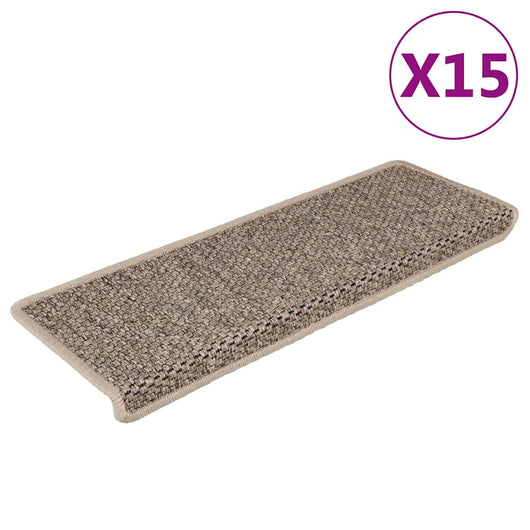 Tappeti Adesivi Scale Aspetto Sisal 15 pz 65x21x4cm Beige Scurocod mxl 119420