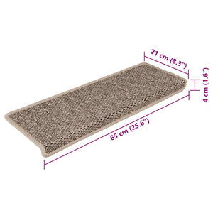 Tappeti Adesivi Scale Aspetto Sisal 15 pz 65x21x4cm Beige Scuro 326890