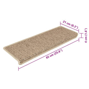 vidaXL Tappeti Autoadesivi Scale Aspetto Sisal 15 pz 65x21x4 cm Sabbia