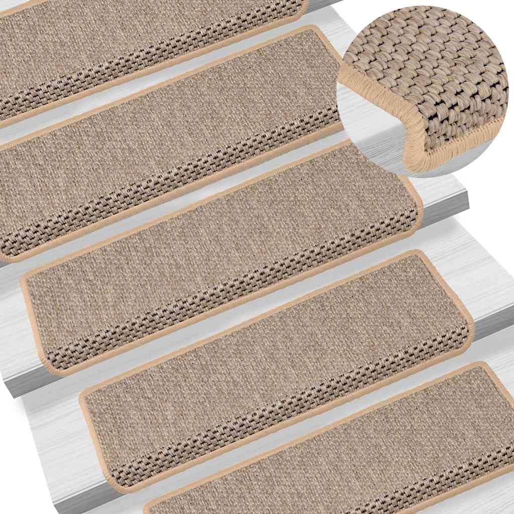 Tappeti Adesivi Scale Aspetto Sisal 15pz 65x21x4cm Beige Chiaro 326892