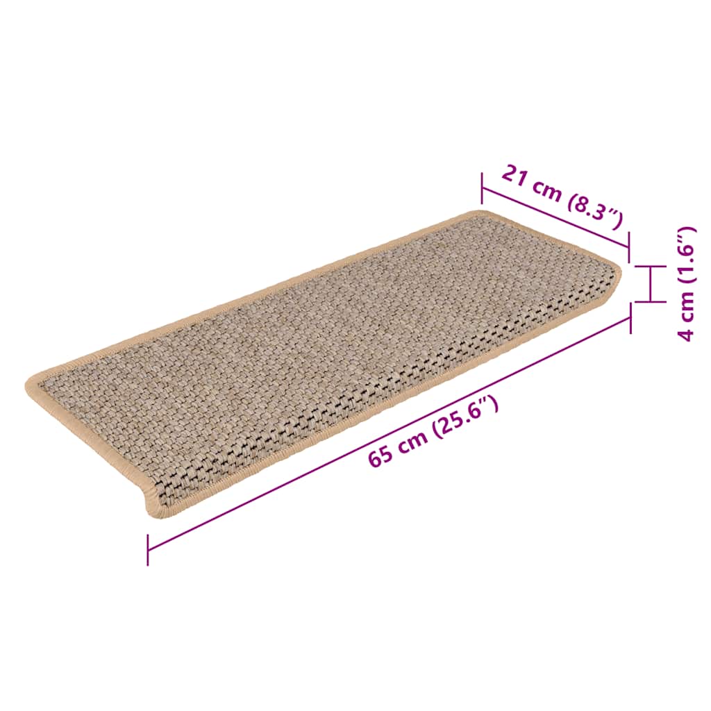 Tappeti Adesivi Scale Aspetto Sisal 15pz 65x21x4cm Beige Chiaro 326892