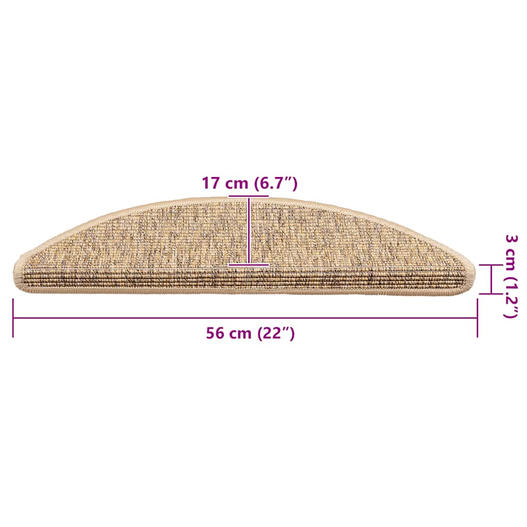 Tappetini per scale 15 pz 56x17x3 cm Sisal semicircolari 326899