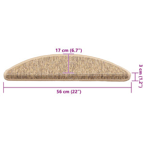 Tappetini per scale 15 pz 56x17x3 cm Sisal semicircolari 326899