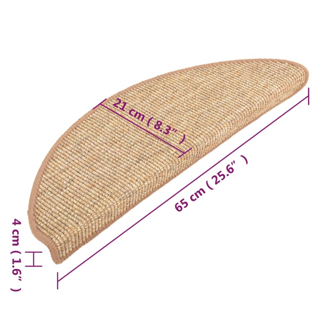 Tappetini per scale 15 pz 65x21x4 cm Marrone chiaro Semicircolari Grandi 326904