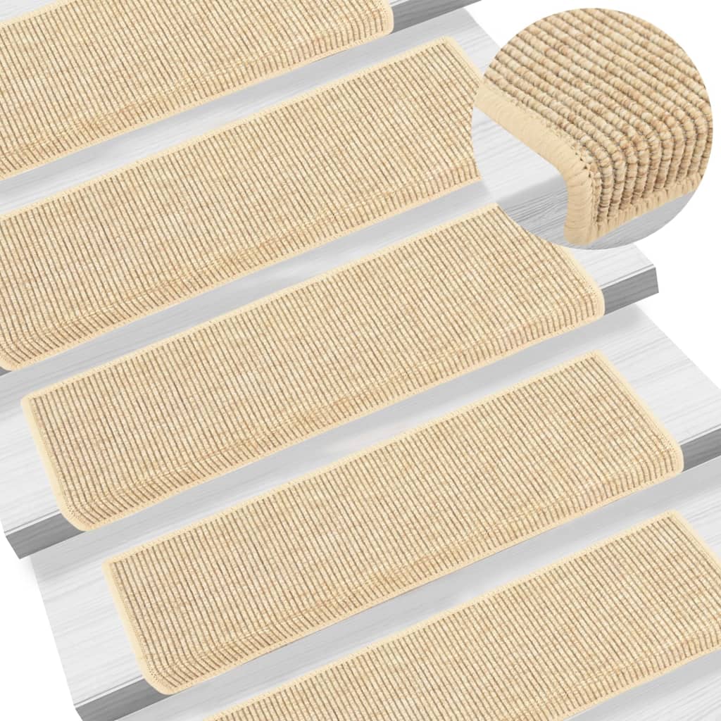 Tappeti Adesivi Scale Aspetto Sisal 15pz 65x21x4cm Beige Chiaro