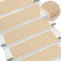 Tappeti Adesivi Scale Aspetto Sisal 15pz 65x21x4cm Beige Chiaro