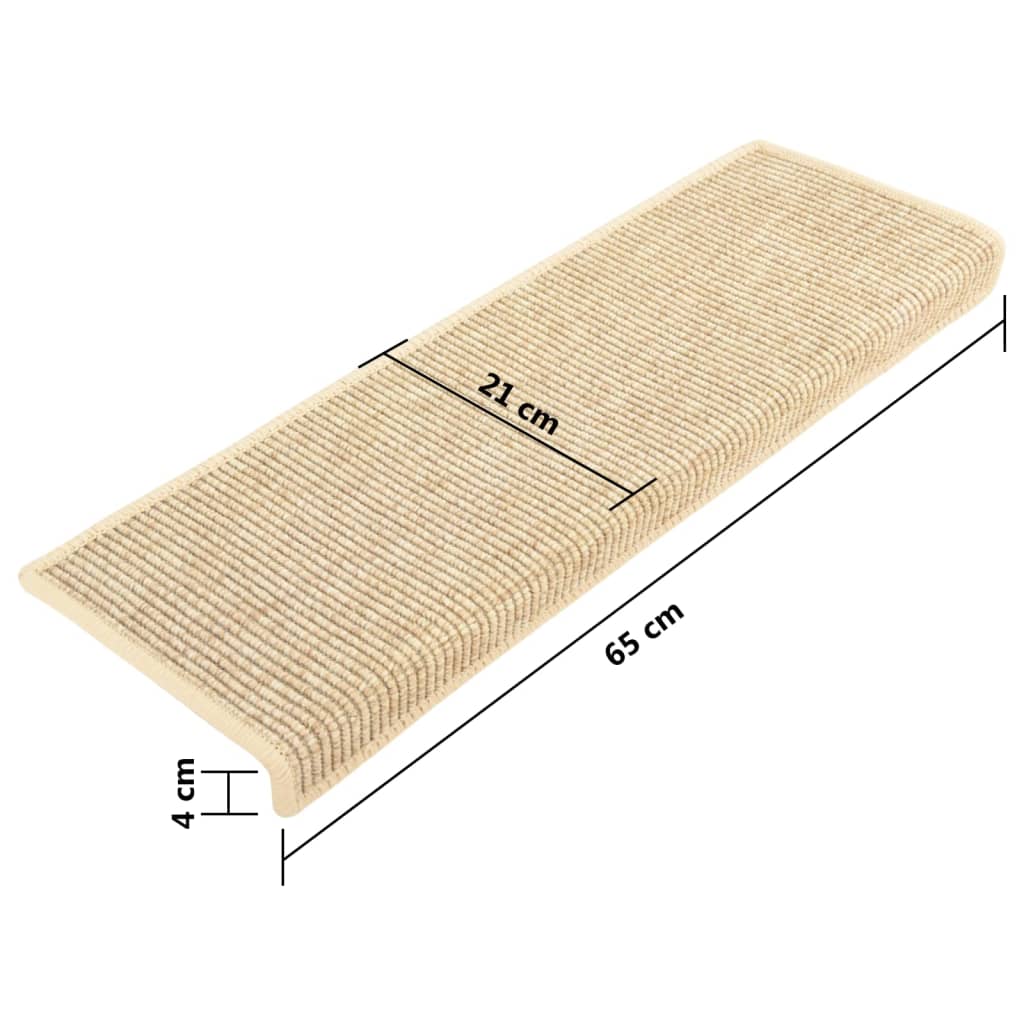 Tappetini per scale 15 pz 65x21x4 cm Beige chiaro Bordo rettangolare 326909