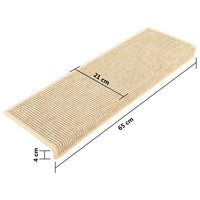 Tappeti Adesivi Scale Aspetto Sisal 15pz 65x21x4cm Beige Chiaro