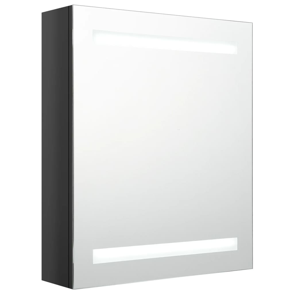 Armadietto Bagno con Specchio e LED-Mobile bagno con specchio Nero Lucido 50x14x60 cm