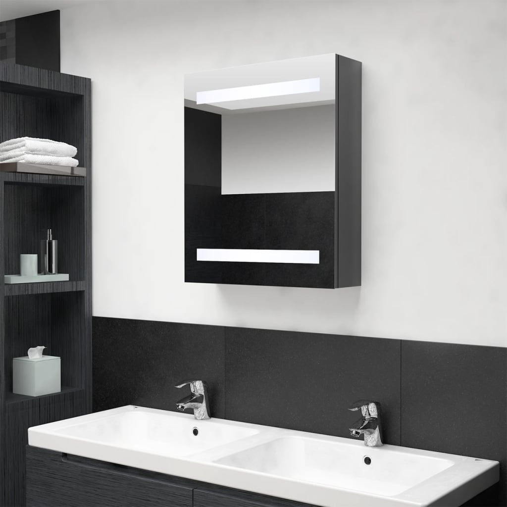 Armadietto Bagno con Specchio e LED Grigio Lucido 50x14x60 cm 326483