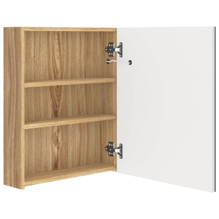 Armadietto Bagno con Specchio e LED-Mobile bagno con specchio Bianco e Rovere 50x14x60 cm