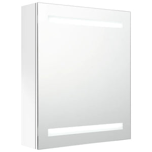 Armadietto Bagno con Specchio e LED Bianco Lucido 50x14x60 cm 326486