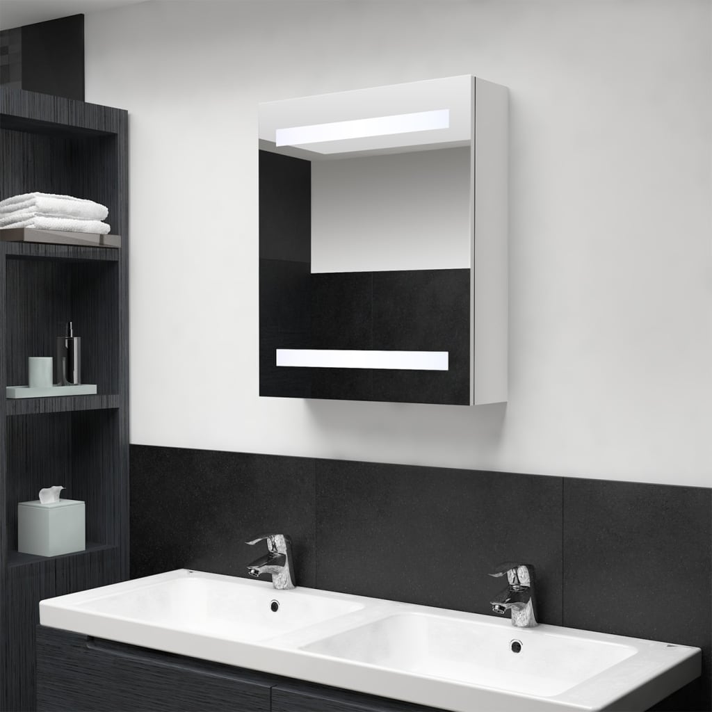 Armadietto Bagno con Specchio e LED Bianco Lucido 50x14x60 cmcod mxl 130118