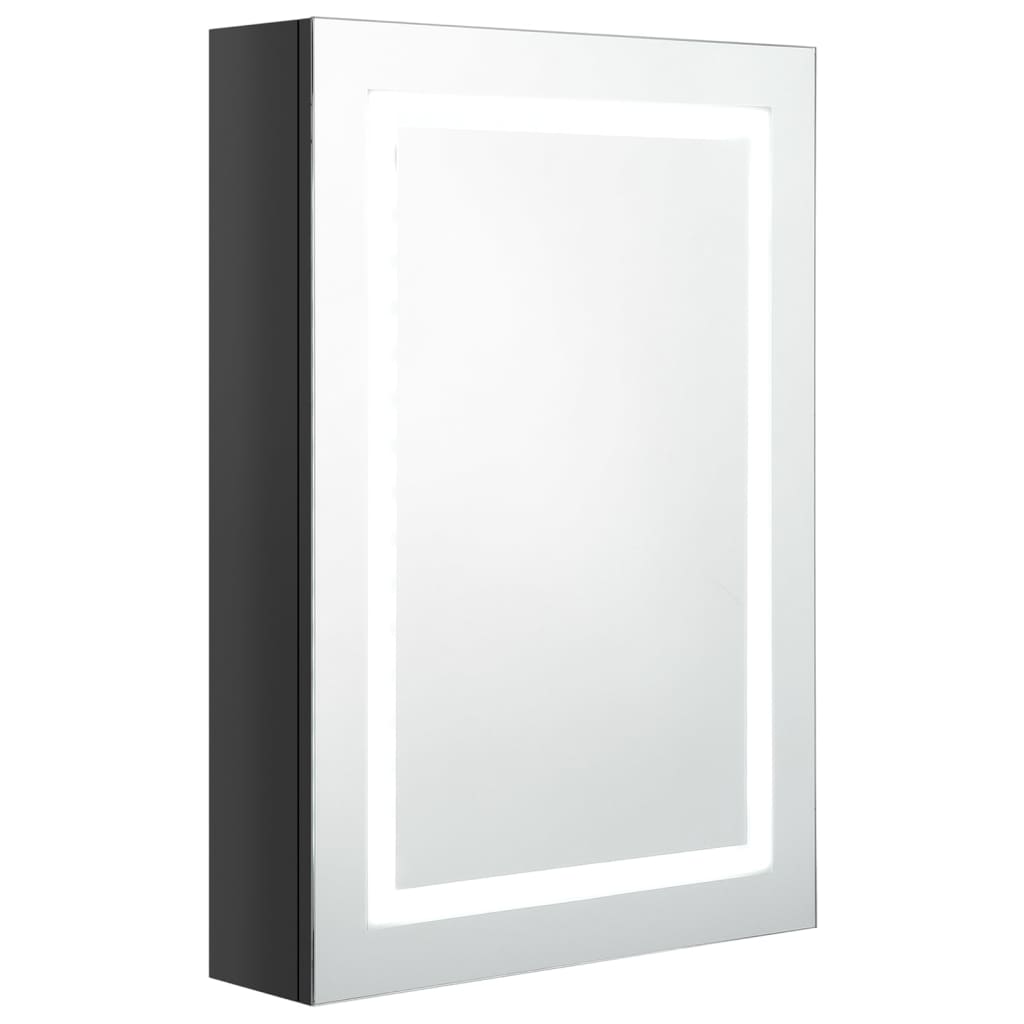 Armadietto Bagno con Specchio e LED Nero Lucido 50x13x70 cm 326489