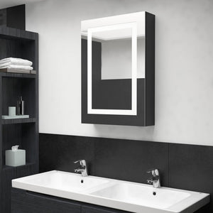 Armadietto Bagno con Specchio e LED-Mobile bagno con specchio Nero Lucido 50x13x70 cm 560104