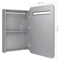 Armadietto Bagno con Specchio e LED-Mobile bagno con specchio Grigio Cemento 60x11x80 cm