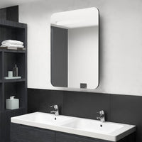 Armadietto Bagno con Specchio e LED-Mobile bagno con specchio Nero Lucido 60x11x80 cm