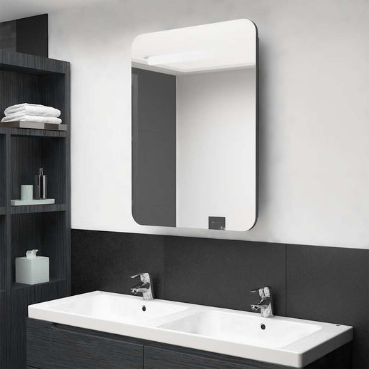 Armadietto Bagno con Specchio e LED Grigio Lucido 60x11x80 cm 326506