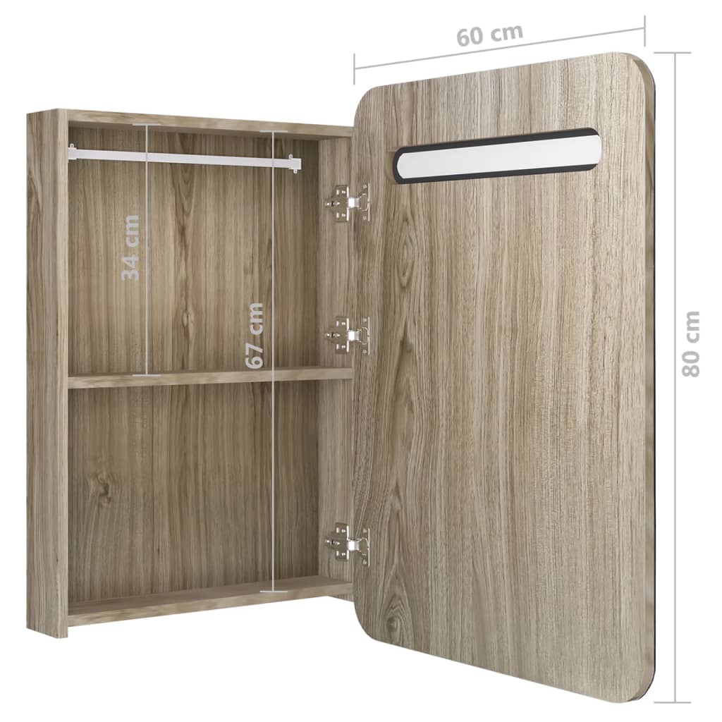 Armadietto Bagno con Specchio e LED-Mobile bagno con specchio Rovere 60x11x80 cm