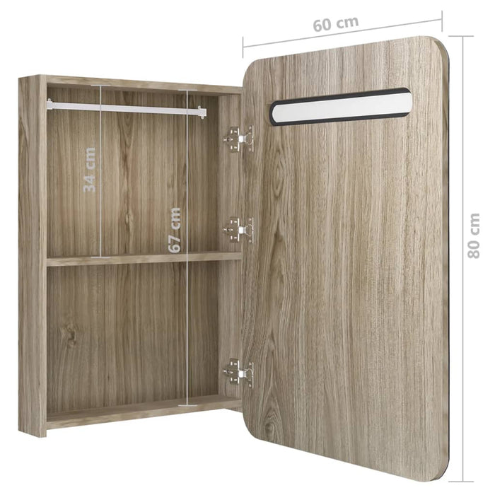 Armadietto Bagno con Specchio e LED-Mobile bagno con specchio Rovere 60x11x80 cm