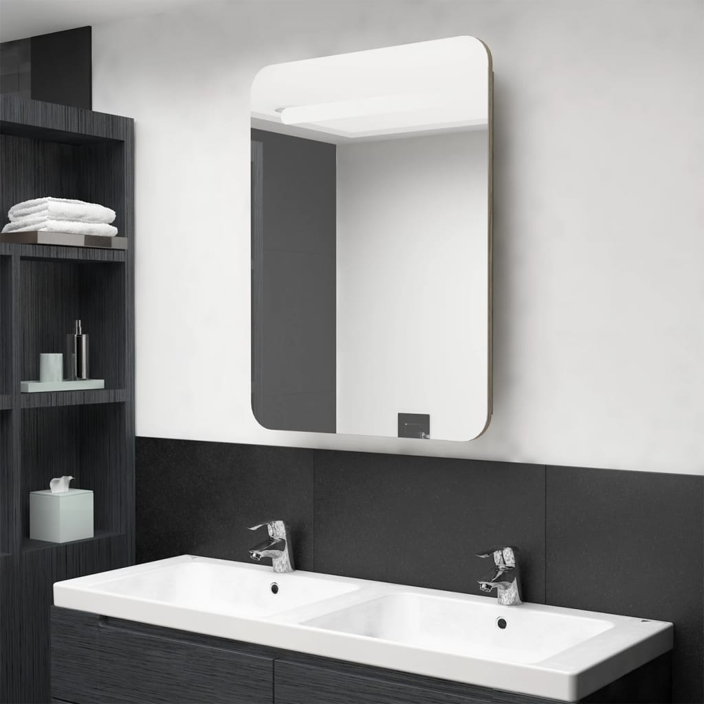 Armadietto Bagno con Specchio e LED-Mobile bagno con specchio Rovere 60x11x80 cm