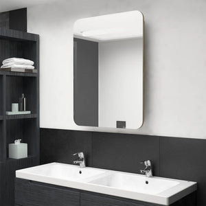 Armadietto Bagno con Specchio e LED-Mobile bagno con specchio Rovere 60x11x80 cm