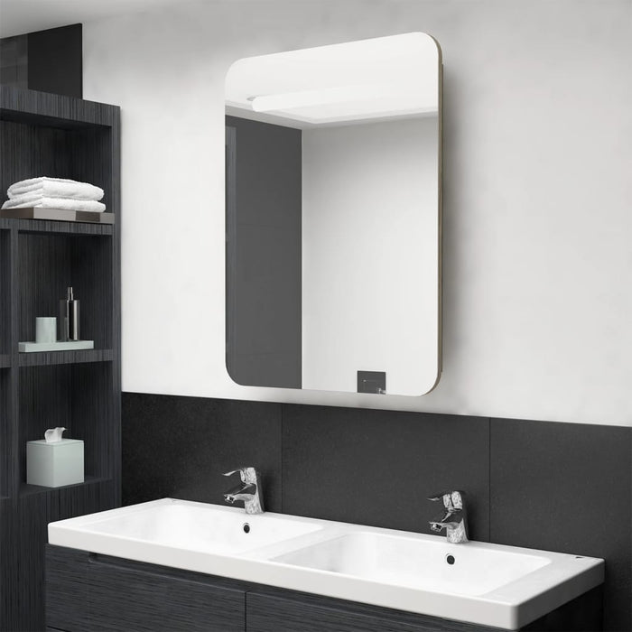Armadietto Bagno con Specchio e LED-Mobile bagno con specchio Rovere 60x11x80 cm