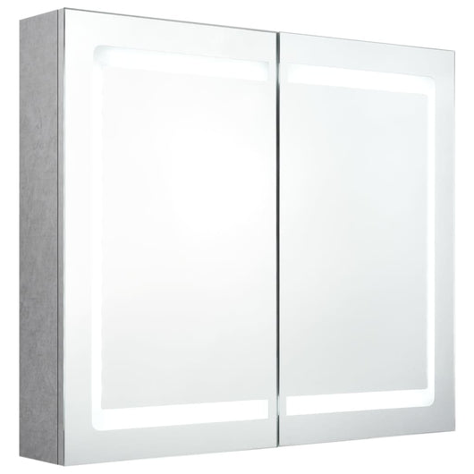 Armadietto Bagno con Specchio e LED-Mobile bagno con specchio Grigio Cemento 80x12x68 cm