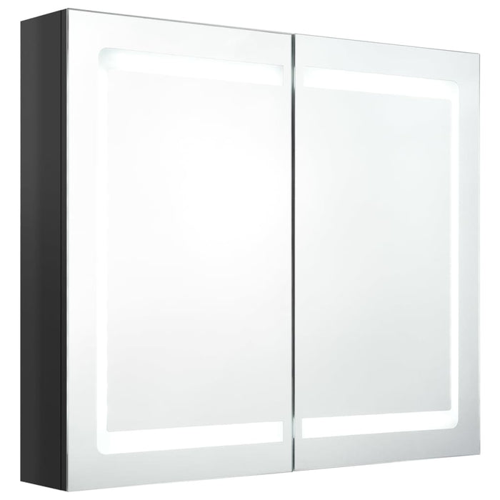 Armadietto Bagno con Specchio e LED-Mobiletto a specchio Nero Lucido 80x12x68 cm