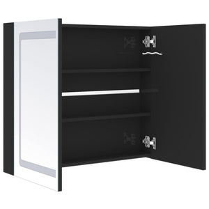 Armadietto Bagno con Specchio e LED-Mobiletto a specchio Nero Lucido 80x12x68 cm