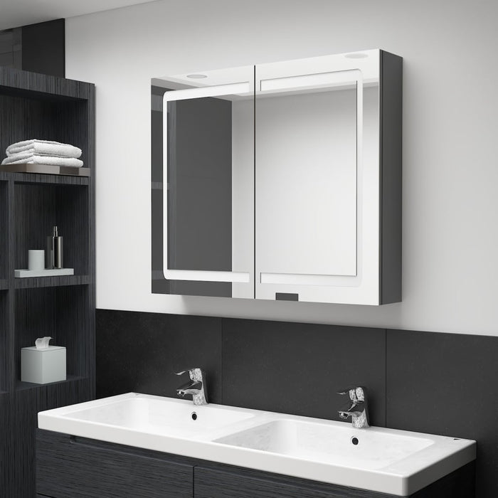 Armadietto Bagno con Specchio e LED-Mobile bagno con specchio Grigio 80x12x68 cm