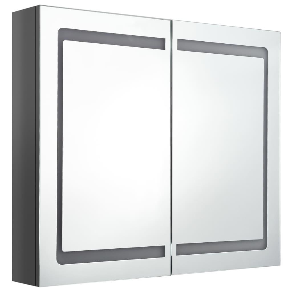 Armadietto Bagno con Specchio e LED Grigio Lucido 80x12x68 cm cod mxl 64064